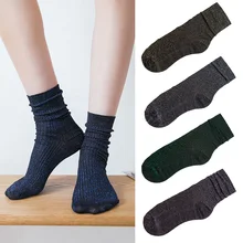 Женские блестящие носки-трубы средней высоты высокого качества удобные тонкие носки SCKHC0015