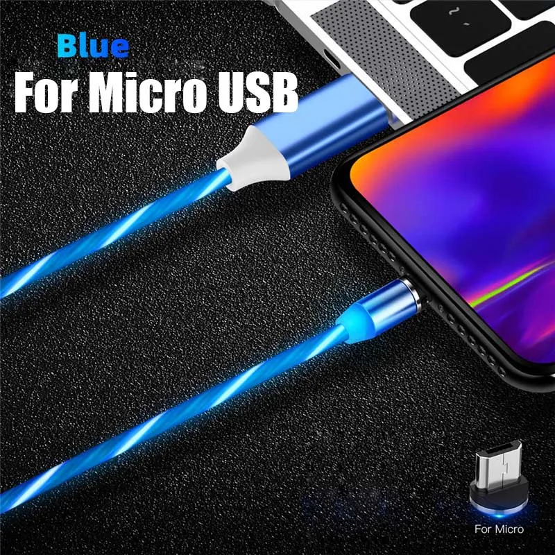 Магнитный USB C Micro USB кабель для iPhone поток светящийся кабель провод для быстрого заряда тип-c 8 Pin зарядное устройство мобильный телефон USB кабель - Цвет: For Micro USB