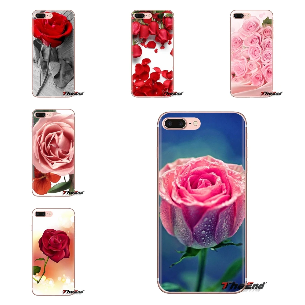 Transparent TPU Housing sweet red pink Roses flower For Xiaomi Mi4 Mi5 Mi5S Mi6 Mi A1 A2 5X 6X 8 9 Lite SE Pro Max Mix 2 3 2S |