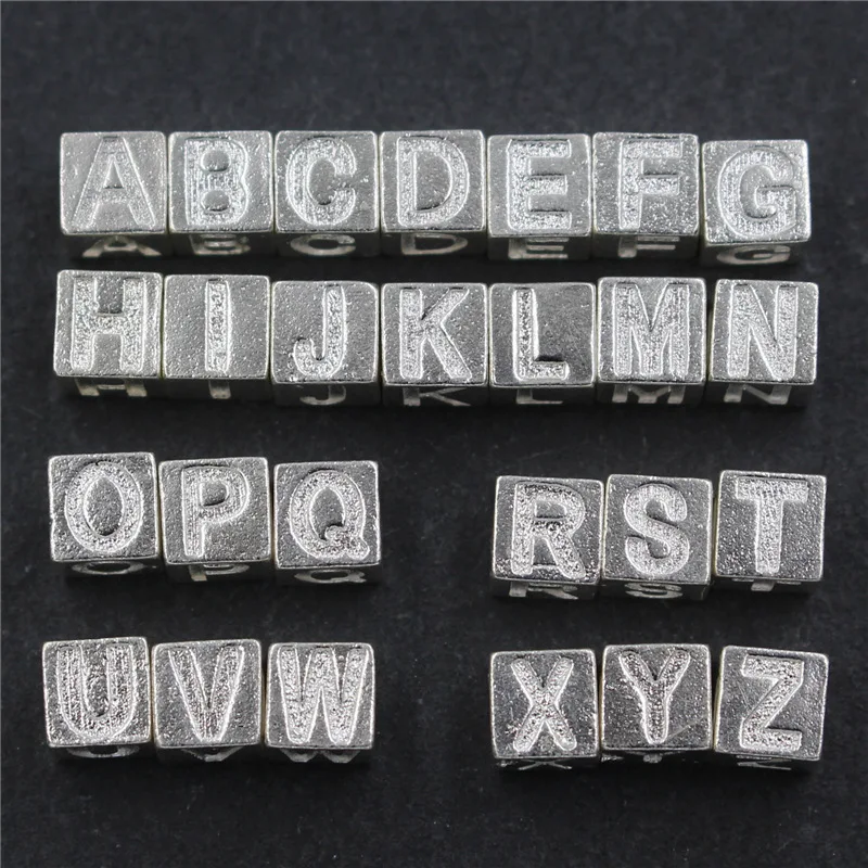 

Real 925 Sterling Silver Alphabet A~Z Square Beads Suit DIY Bracelet Necklace Spacer Beads Fine Jewelry Findings Accessories
