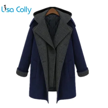 

Lisa Colly Plus 5XL Women's Winter Jacket Coat With Hooded Fashion Long Woolen Coat Overcoat Single Breasted Wool Coat Outwear