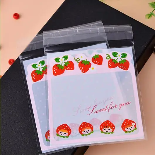 

100pcs/lot Lovely strawberry girl packaging bags cookie plastic packaging bags 10x11cm