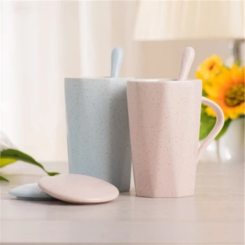 

Ceramic Milk Mug Coffee Cup Couple With Lid Spoon Art Supplies Tazas Porcelain Brief Eco-friendly Mug Cup Stocked DDBX0X8