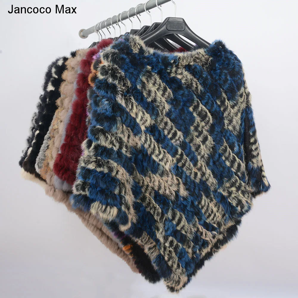 Женское пончо с натуральным кроличьим мехом Jancoco Max Модная вязаная шаль накидка