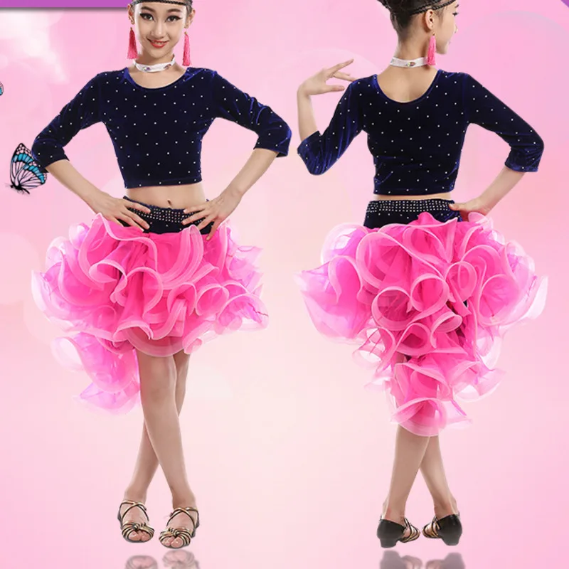

Girl Latin Dance Dress For Girls Salsa tango skirt Ballroom Dancing Dress child Competition Dancewear Kids Dance Costumes velvet