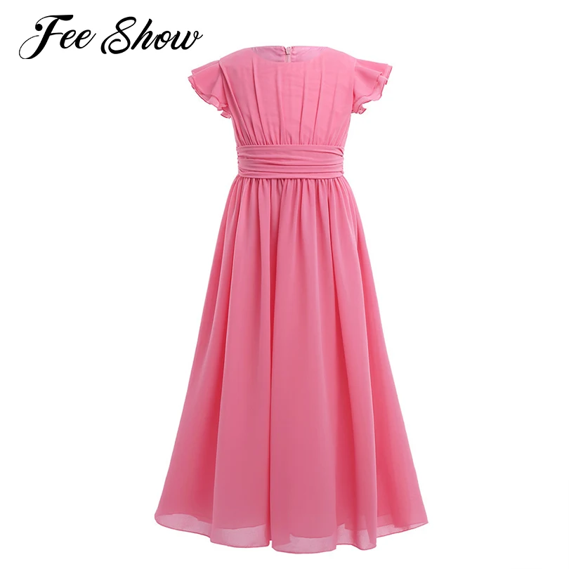 Платье с цветочным узором для девочек, Модное Длинное платье принцессы с рукавами-крылышками на свадьбу, день рождения, Детская праздничная одежда