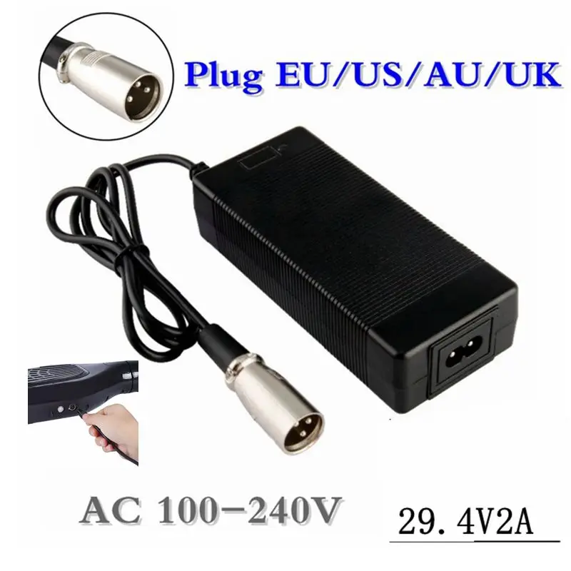 

1 pc best price 29.4 V 2A charger 24 V 25.2 V 25.9 V 29.4 V 7 s Lithium battery pack of 29.4 V e-bike charger EU / AU / US Plug