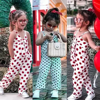 

2019 New Fashion Polka Dot Toddler Baby Girl Romper Harem Pants Sleeveless Off Shoudler Cool High Quality Outfit Clothes