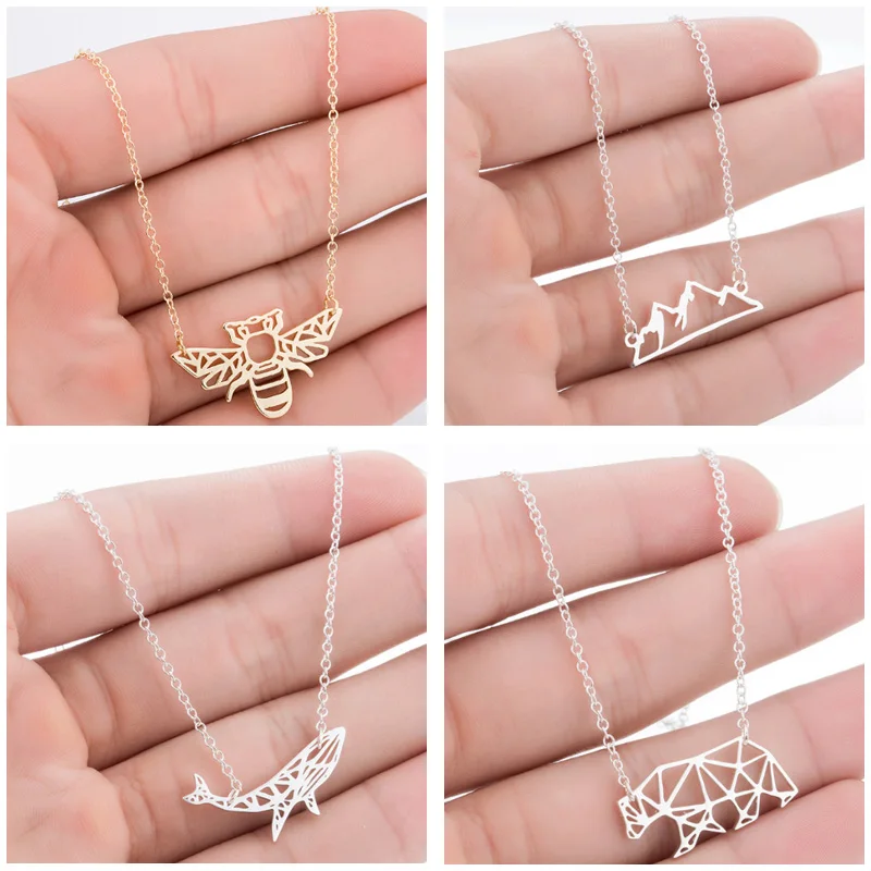 

Jisensp Collier Femme Gold Chain Origami Polar Bear Necklace Women Jewelry Geometric Animal Bee Necklace Pendants Collares Gift