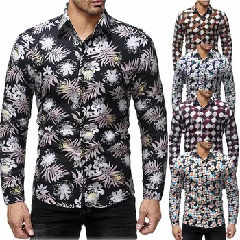 

2019 Men Long Sleeve Button Down Shirt Tops Slim Fit Casual Formal Shirts