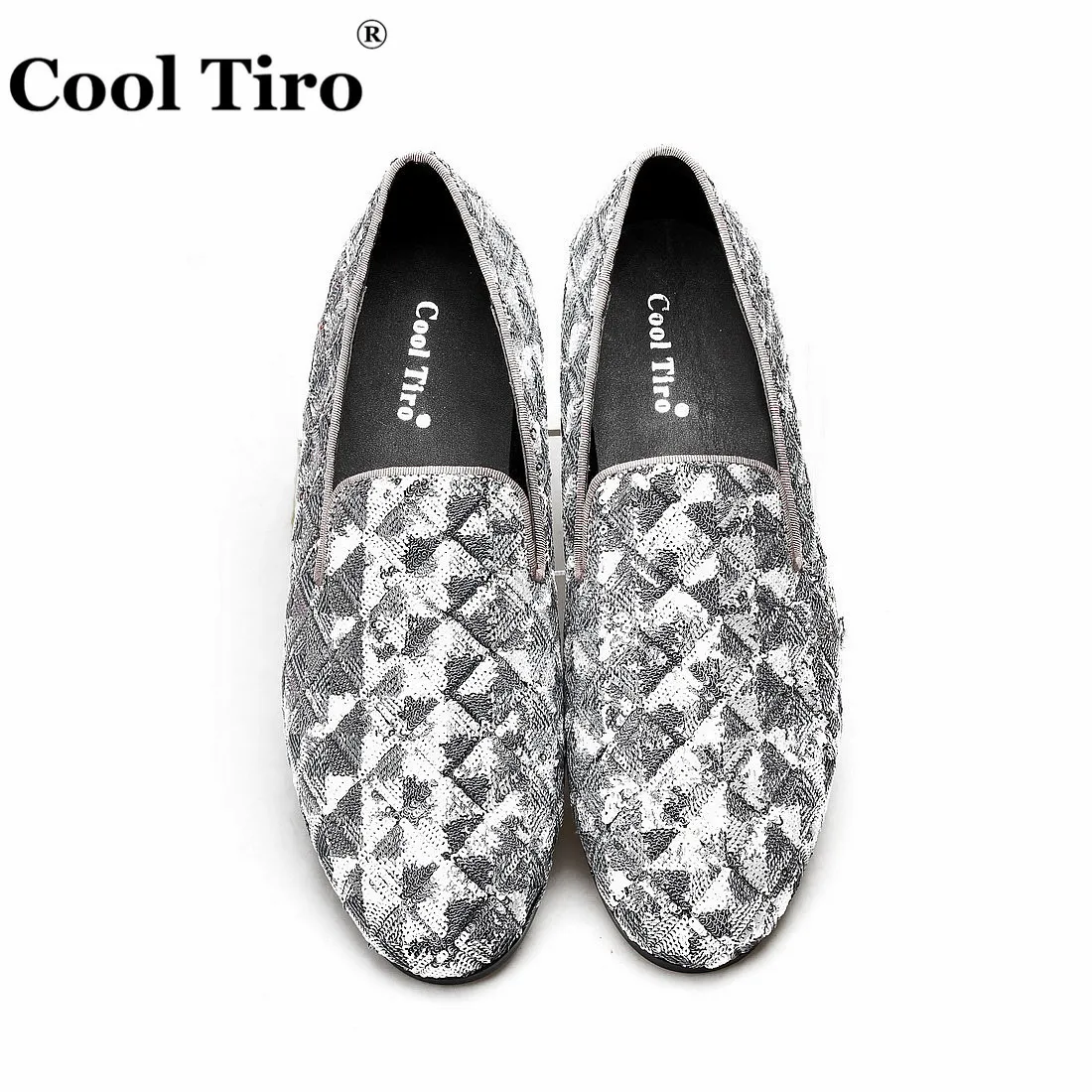 Silver Sequin canvas Slippers Men's Loafers (12)