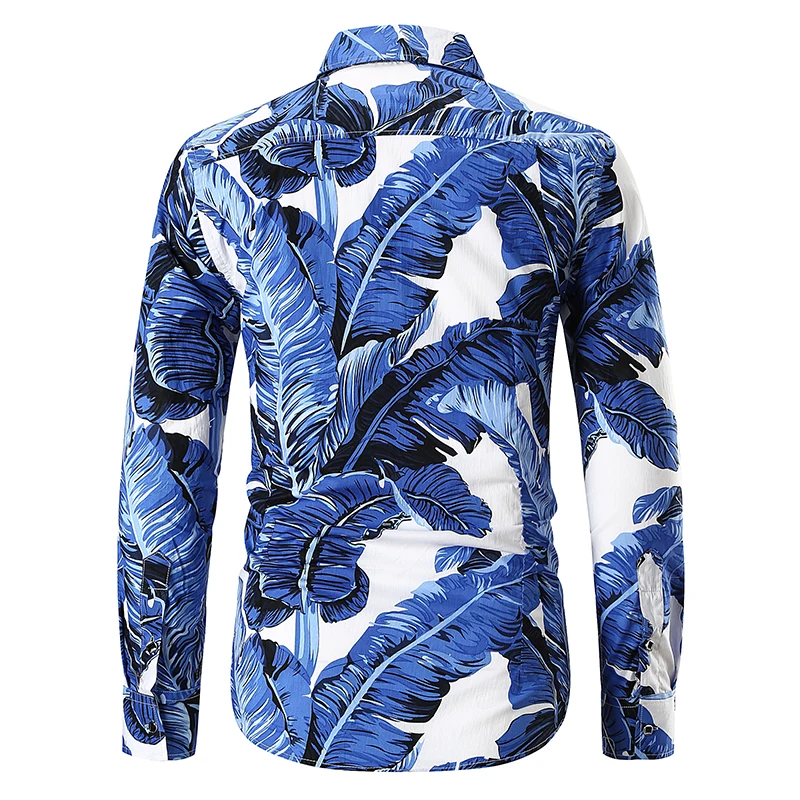 Green Leaf Print Shirt Men 2018 Spring Autumn New Slim Fit Long Sleeve Dress Shirt Mens Party Wear Shirts for Male Chemise Homme
