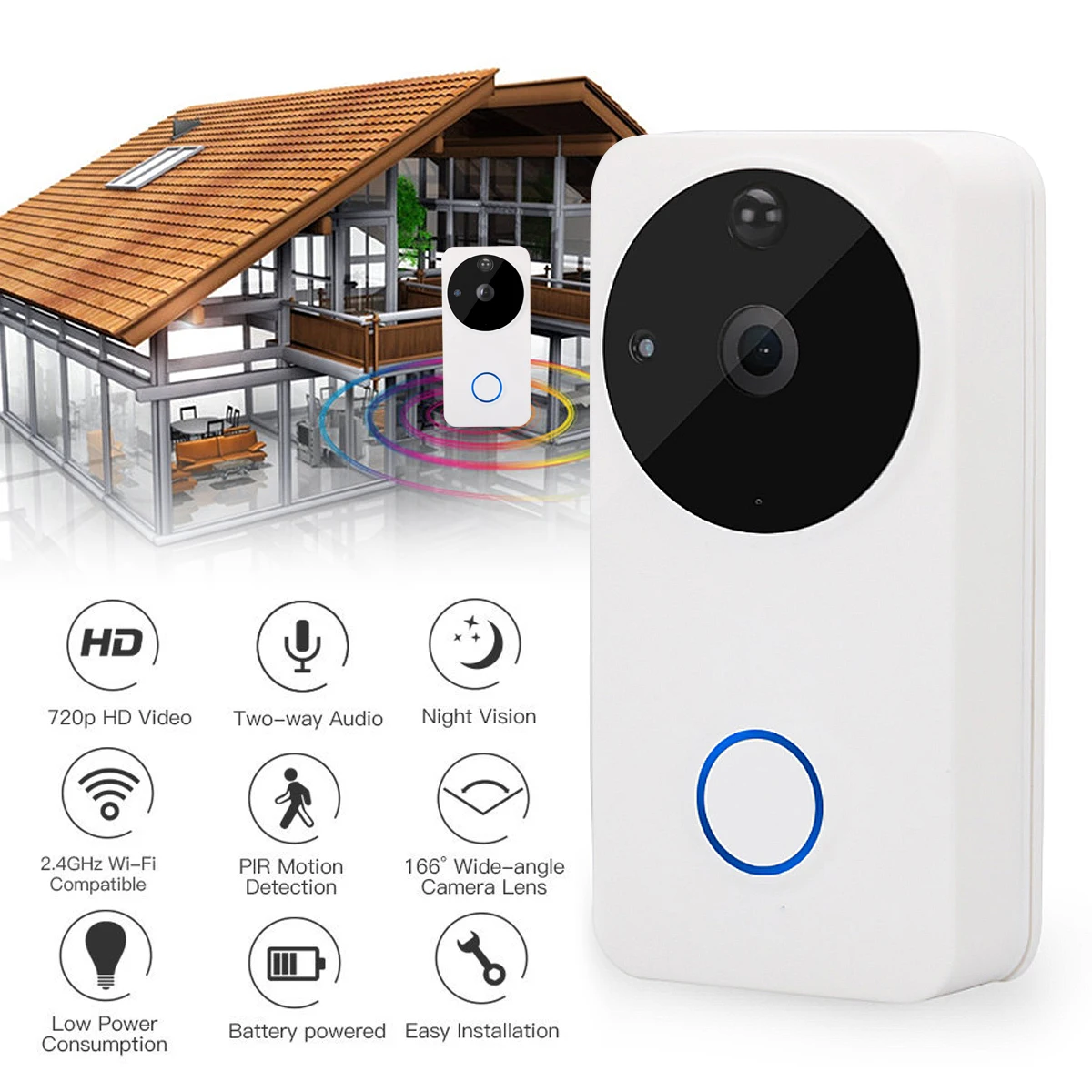 

HD 720P Visual Doorbell WIFI Doorbell Camera PIR Motion Detection Night View Video Smart Safe System for Phone Control doorbell