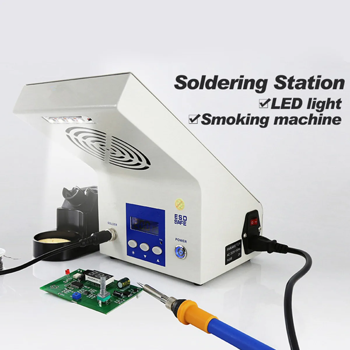 

3 in 1 Multifunctional Electric Soldering Iron Station With LED Light Smoke Absorber LCD Display DIY Hand Repair Tool 220V 90W