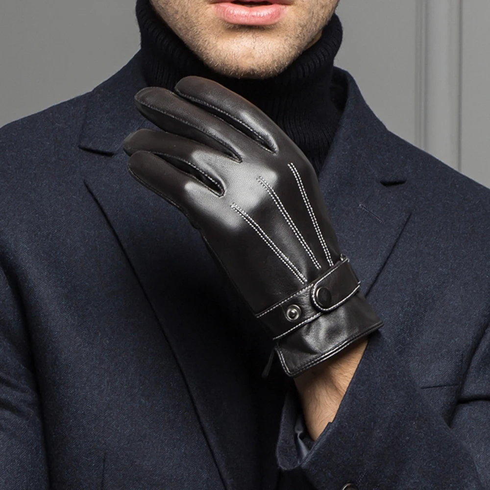 Spring/Winter Real Leather Short Gloves for Men Male Thin/Thick Black/Brown Touched Screen Gant Gym Luvas Driving Mittens warm gloves leather gloves male gloves