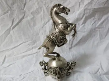 

9 inch height / Elaborate Chinese ancient Tibetan silver dragon totem war horse statue