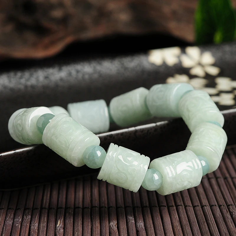

Natural green emerald Carved beads bracelet burma A goods jade beads beads Jade Bracelet