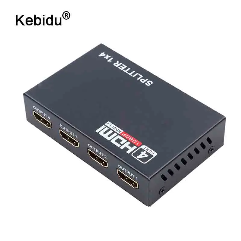 

3D 1080p 1 in 4 out HDMI Splitter 5.1Gbps 1X4 4 Port Hdmi Hub Repeater Amplifier 1.4 With EU US Power Supply high-definition
