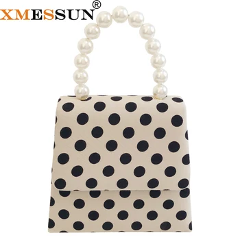 

XMESSUN Women's Pearls Handle Bag Vintage Women Dot Flap Box Totes Bag Black White Color 2020 Fall Winter New E147