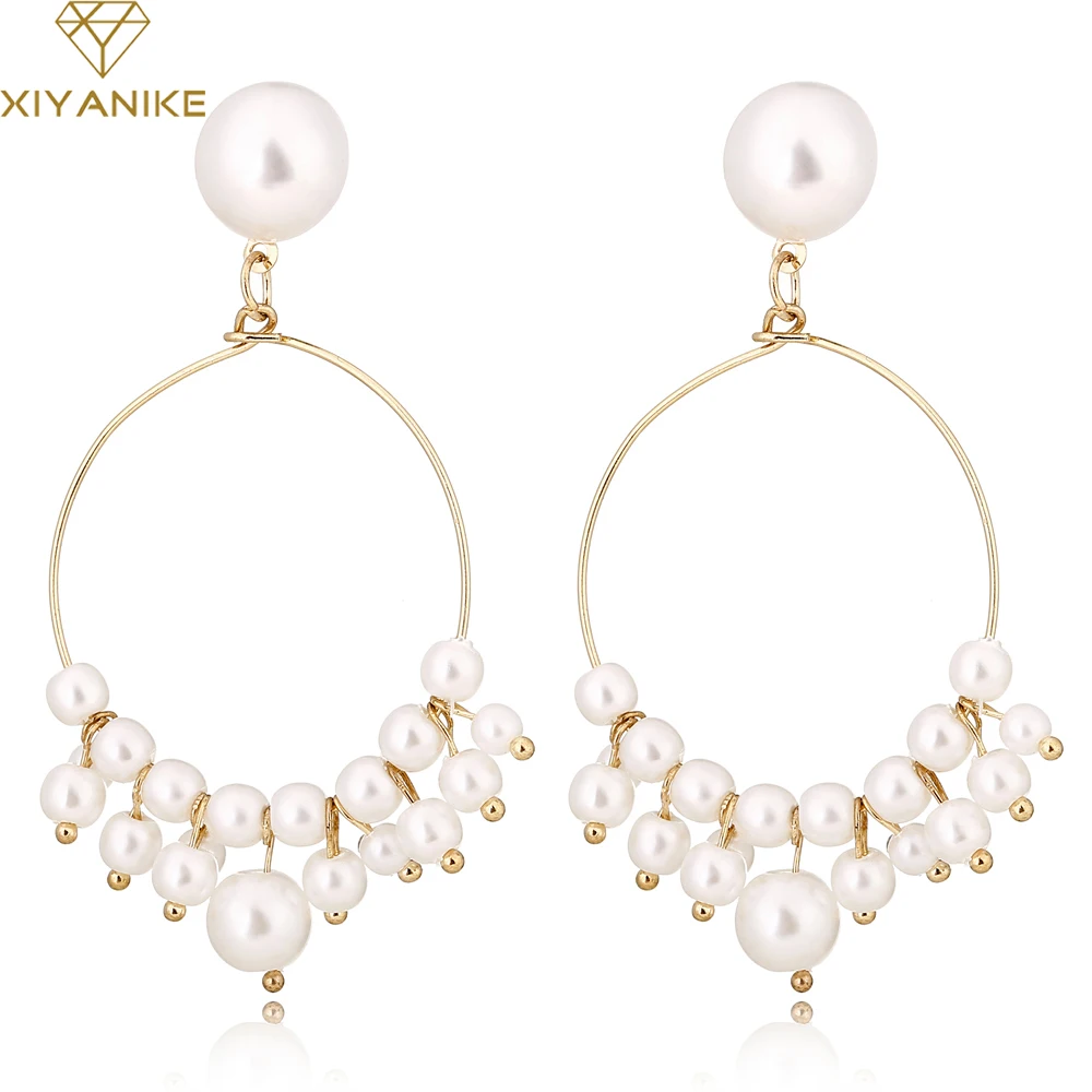 

XIYANIKE Korean Style Simulated Pearl Big Circle Drop Earrings For Women Elegant Temperament Party Sexy Wedding Jewelry Gift