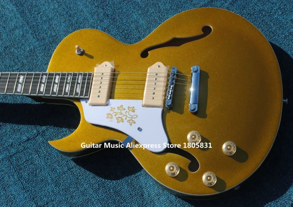 

Left Handed Goldtop Hollow Jazz Guitar New Arrival Wholesale Guitars Best Selling