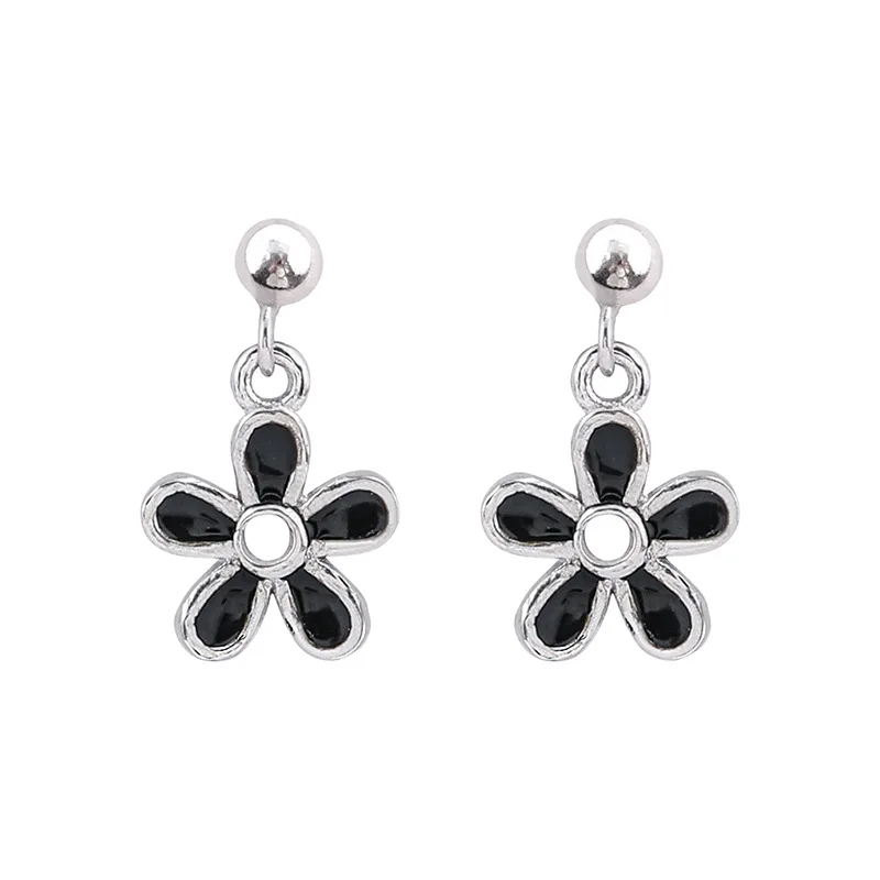 black flower earring 100% 925 Sterling silver Jewelry fashion Hypoallergenic Stud earrings for women gift