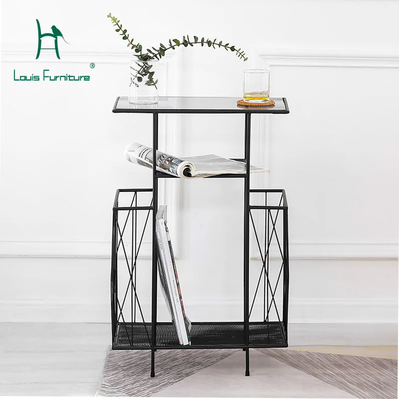 

Louis Fashion Sofa Tables Iron Art Modern Office Magazine Shelf North Europe