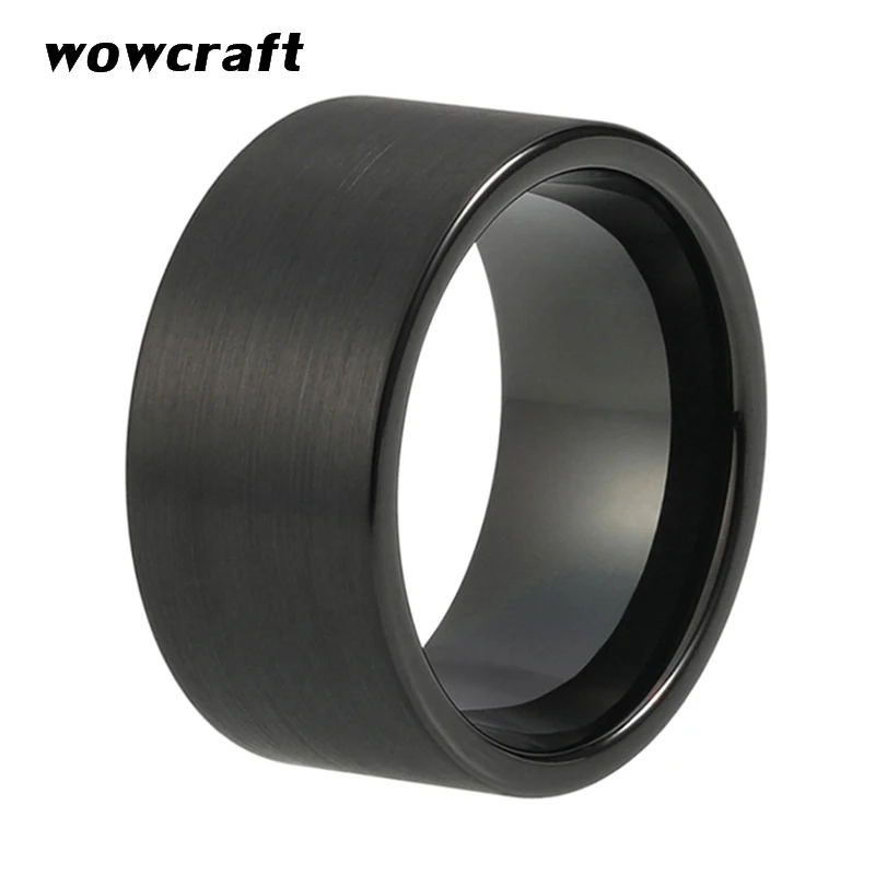 12mm Tungsten Ring for Men Brushed with Flat Band Matte Surface Black