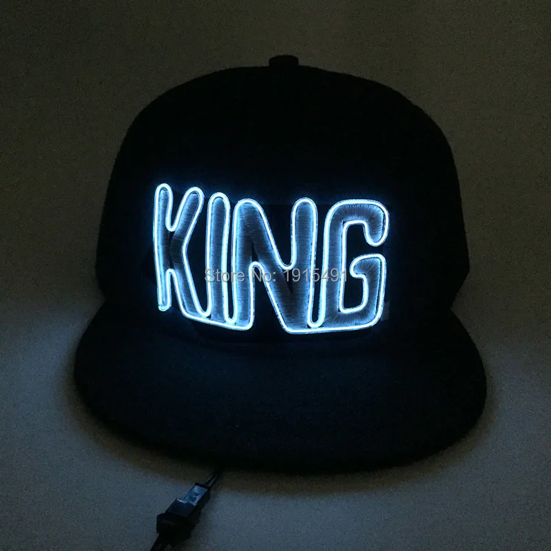 Марка Новые EL Провода хип-хоп любителей Snapback шляпа светодиодные лампы Освещение King 3D слово Вышивка Кепки для люминесцентных Костюм Декор