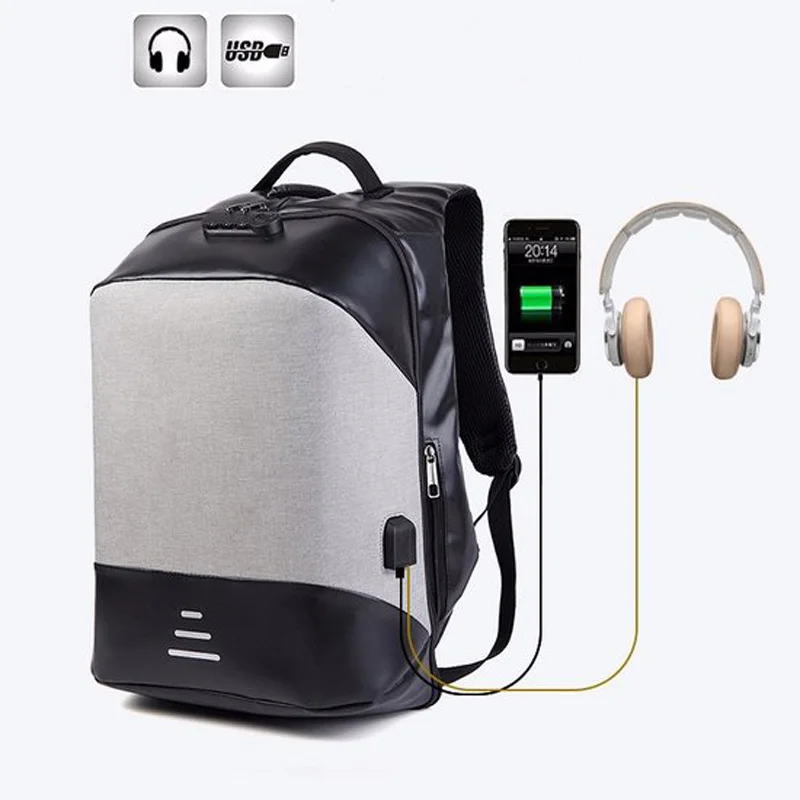 2018 New men USB Headphone Jack Design Large Capacity Backpack Burglar