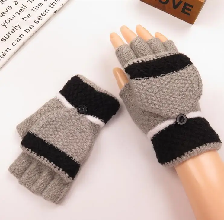 Для женщин на осень-зиму лишен вязаная теплая перчатки Дамская пальцев откидная крышка водительские перчатки R429