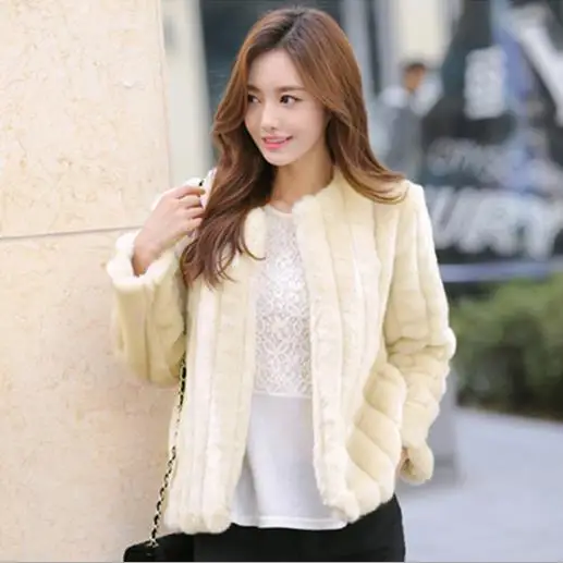 

Fluffy Women Coats 2019 Oversized 5XL Women Short Retro Faux Rabbit Fur Jackets Long Sleeve Striped Elegant Ladies Wear Coat J73