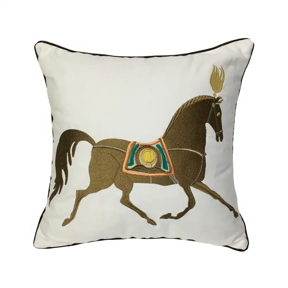 Horse design embroidered on pillow case white standard size