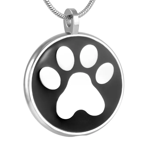 Stainless Steel Pet Dog Cat Paw Urn Pendant Black Silver Memorial Keepsake