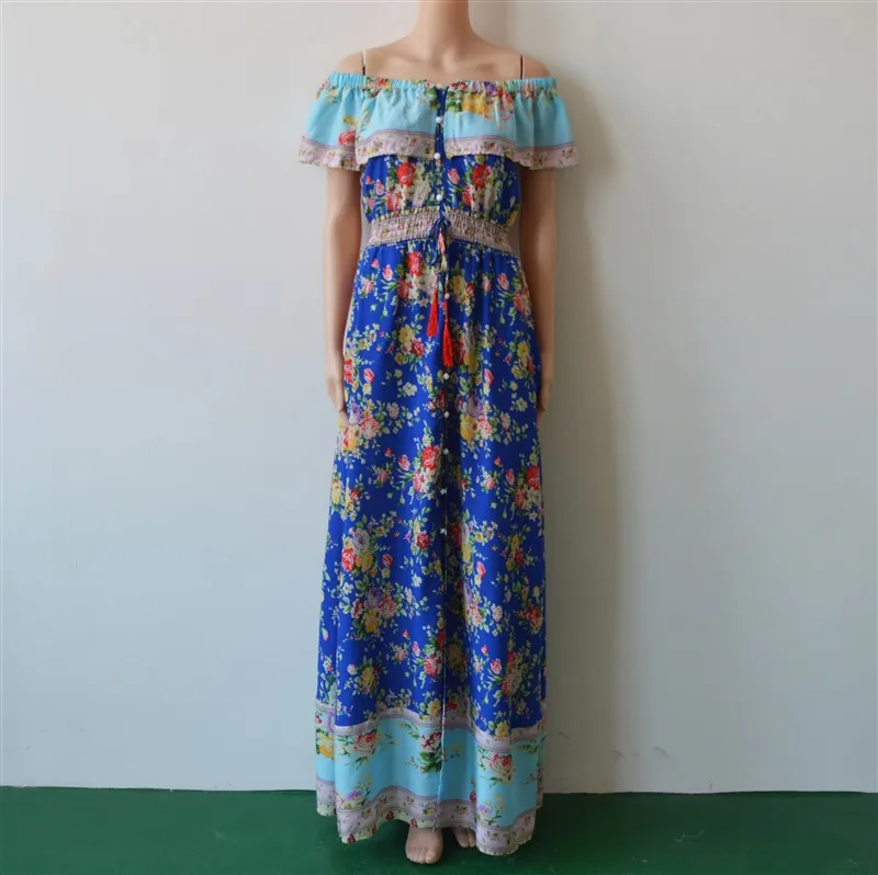 Женское богемное платье raisvern с открытыми плечами, винтажное пляжное длинное платье в стиле бохо с цветочным принтом, большие Платья-макси, Vestidos