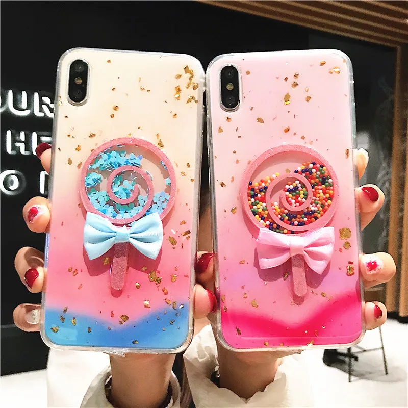 

Cute Candy Sugar Bow Gold Foil Phone Case for iPhone XR X XS Max 6 6s 7 8 Plus Back Cover Phone Cases Soft TPU