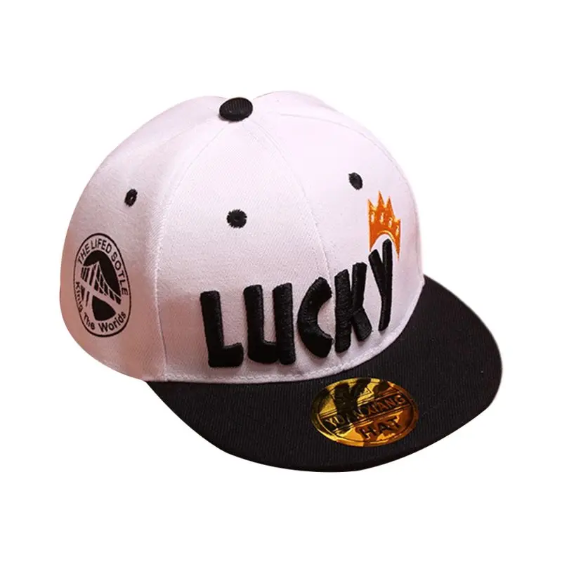 Child Kids Lucky Letter Crown Embroidery Baseball Cap Cartoon Hip-Hop Wide Flat Bill Sunscreen Adjustable Snapback Sun Hat 2-8T