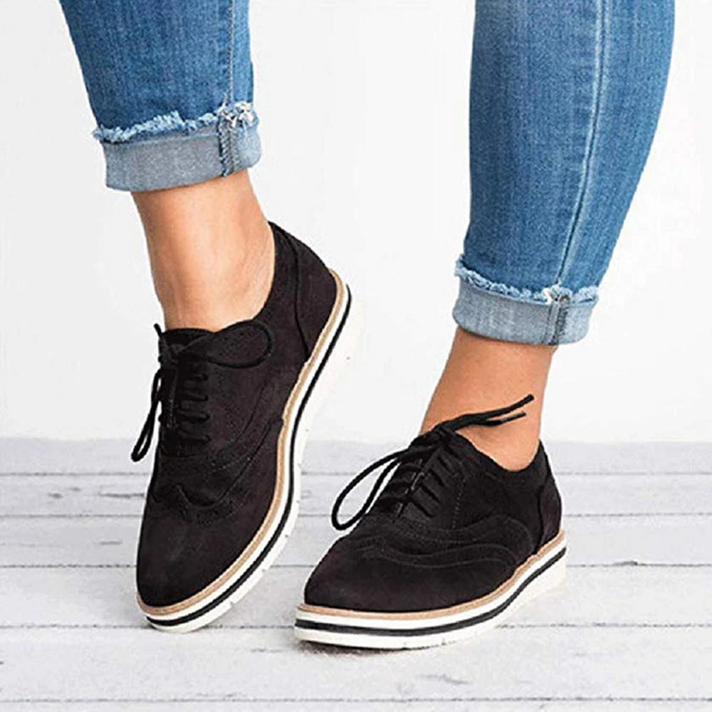 

Promotion Women Casual Breathable Oxfords Cut-Outs Lace Up Brogue Shoes Flat Platform England Ladies Non-slip Shoes