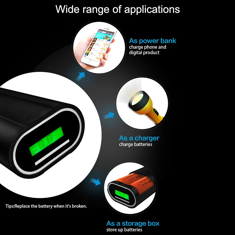 Evewher D2 стиль 26650 Li-Ion Батарея Зарядное устройство для телефона 26650 18650 Аккумуляторы 2 слота 5V Тип C Micro USB Зарядное устройство цепи