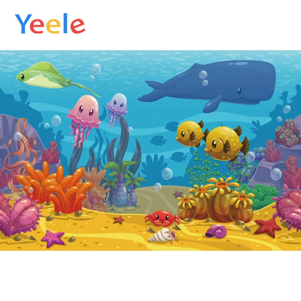 

Yeele Underwater Cartoon Fish Jellyfish Posters Scene Baby Backgrounds Photography Banner Photographic Backdrop For Photo Studio