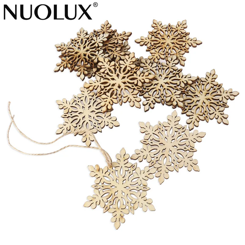 

10pcs Sharp Hexagonal Wooden Snowflake Hanging Ornament Decoration Pendants With String (Wood Color)