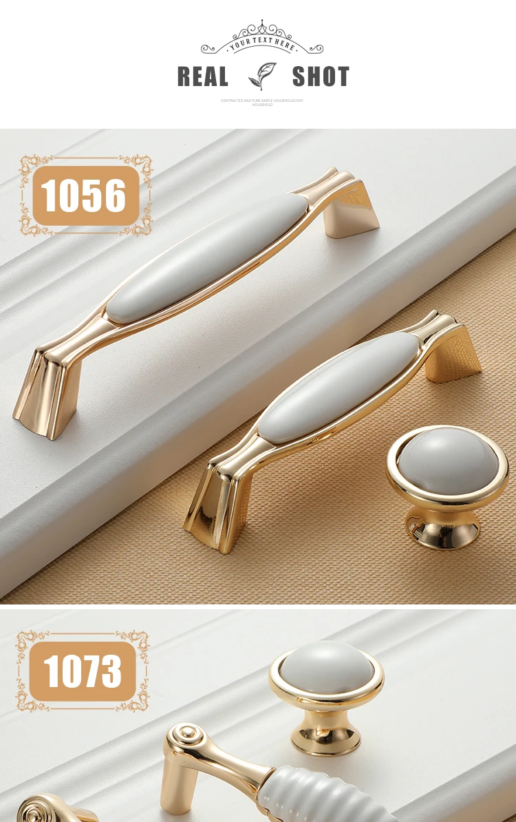 NAIERDI Gold White Creamic Gold Cabinet Handles Knobs Drawer Pulls Kitchen Door Handles Furniture Handle Cabinet Door Hardware