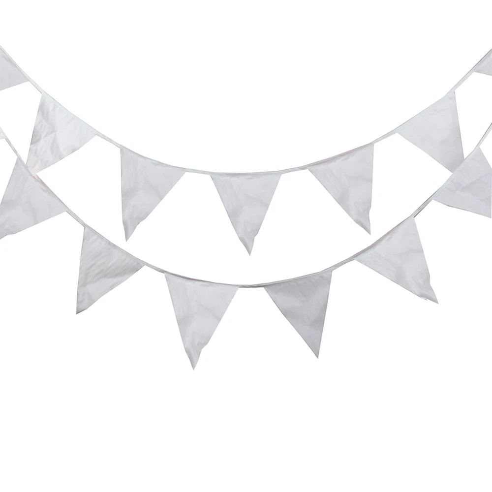 

40 Flags 16M White Flags Silk Fabric Bunting Pennant Flag Banner Garland Wedding/Birthday/Baby Show Party Decorative Accessory