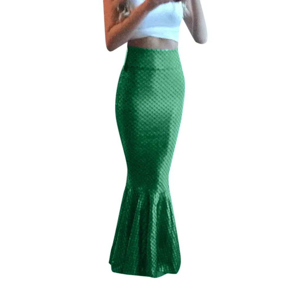Женские сексуальные длинные блестящие Юбки Русалки, блестящие вечерние юбки в форме рыбьей чешуи, юбки в пол, юбки в стиле ампир,#1024 A#487