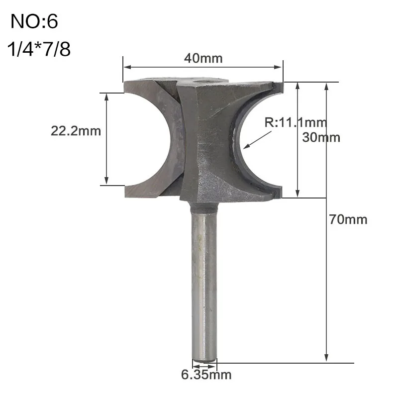 1 шт. 1/" 1/2" хвостовик Классическая Двусторонняя полукруглая боковая фреза древесины фрезы C3 Карбид 6,35/12,7 мм хвостовик древесины режущие инструменты - Длина режущей кромки: NO 6