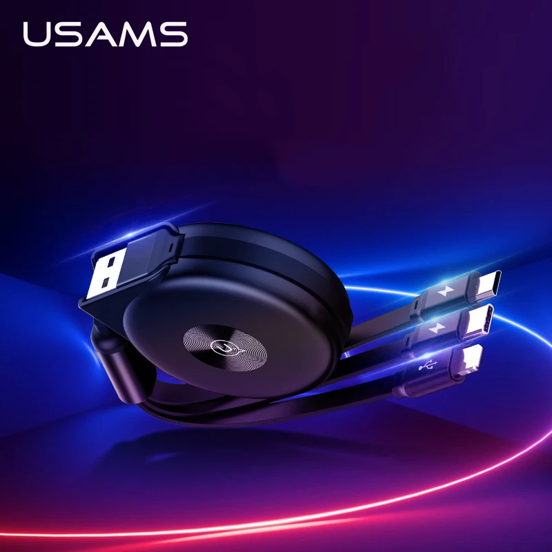 USAMS 3 в 1 Выдвижной кабель для iPhone X XR Кабель Micro-USB type C передачи данных Micro USB samsung