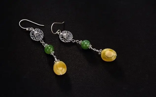 

Sterling S925 925 silver Drop Earrings beeswax natural stone vintage for woman earring 55MM
