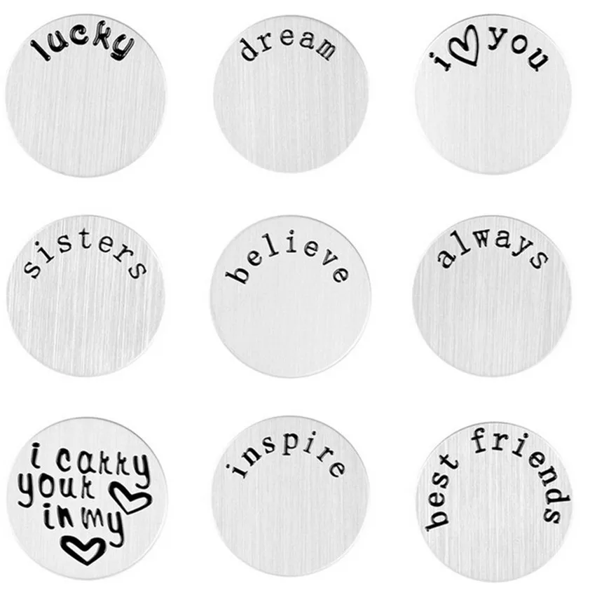 

22mm 316L Stainless Steel Floating Plates, Lucky Dream I Love You Sisters Always Believe Inspire Charm fit 30mm floating locket