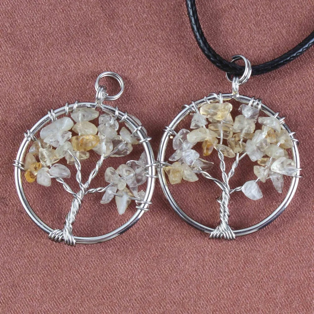 Natural Gnergy Gemstone~ Silver Plated Wire Wrapped Tree Of Life Healing Crystal Quartz Purple Amethysts Round Chakra Reiki Stone Pendant Necklace 9 AA00409005904c