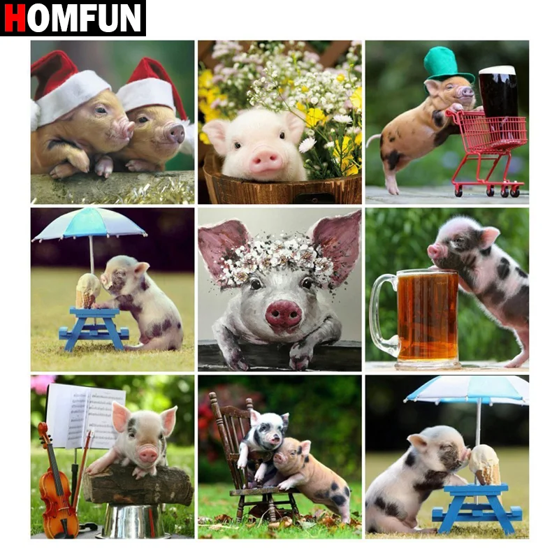 

HOMFUN Full Square/Round Drill 5D DIY Diamond Painting "Animal pig" 3D Embroidery Cross Stitch 5D Home Decor Gift